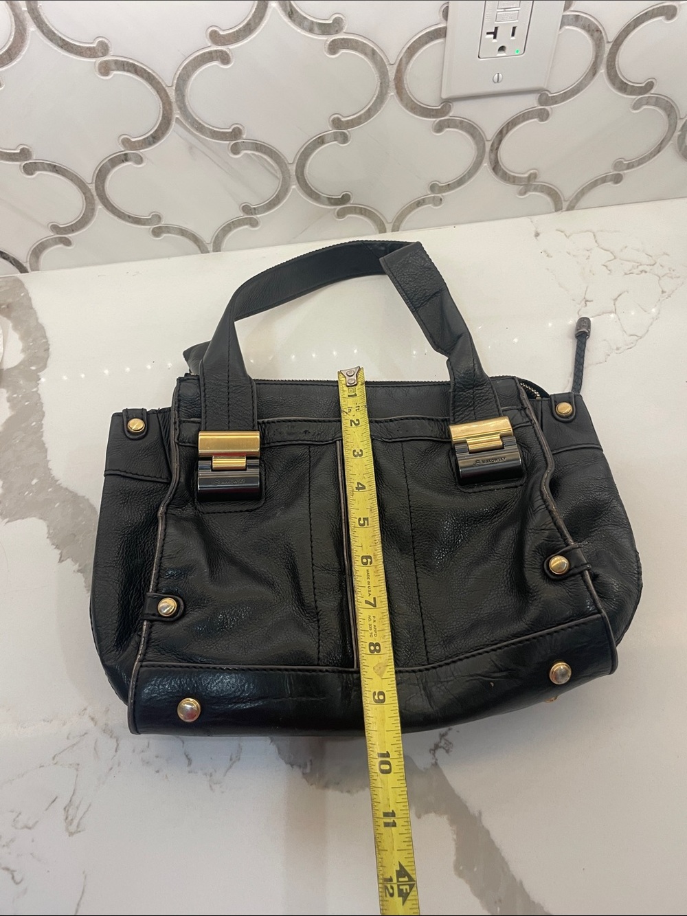 b. makowsky Black Leather Shoulder Bag with Gold Hardware - Picture 8 of 15